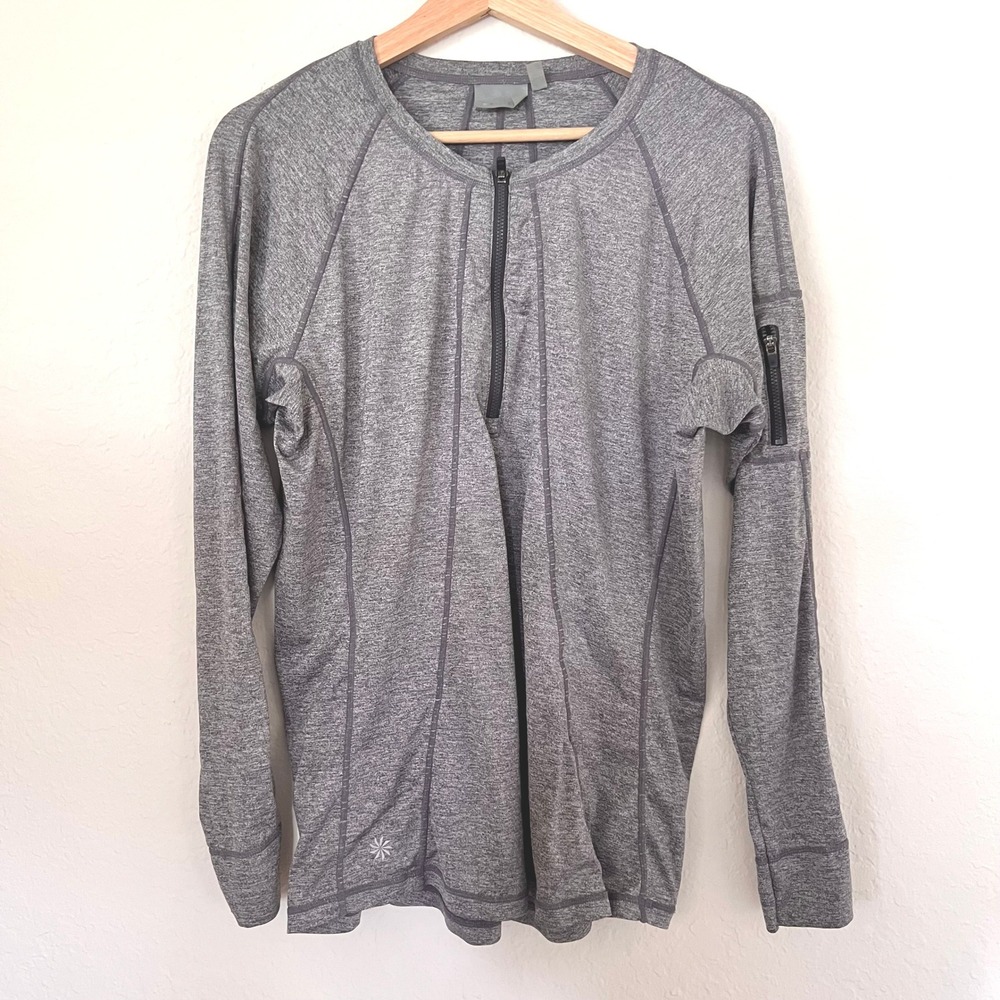 Athleta Womens XL Grey Space Dye Quarter Zip Long Sleeve Performance Top Pocket